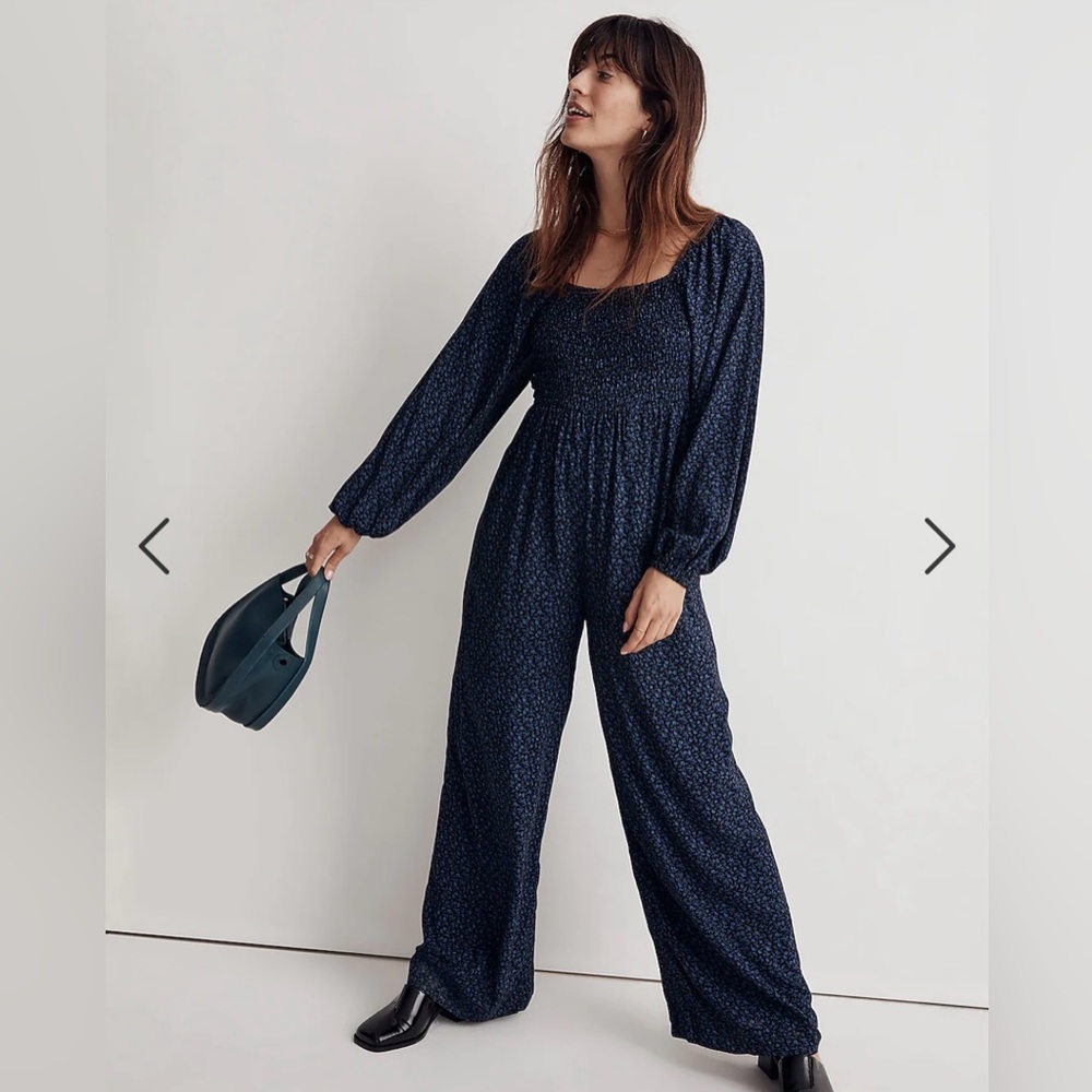 Madewell Lucie Tie-Back Long-Sleeve Jumpsuit in Carmine Floral